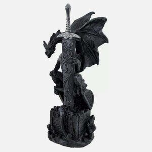 Dragon guarding treasure with sword letter opener Statue.